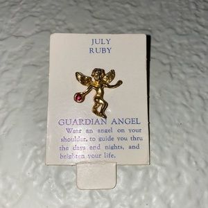 July Ruby Guardian Angel Pin